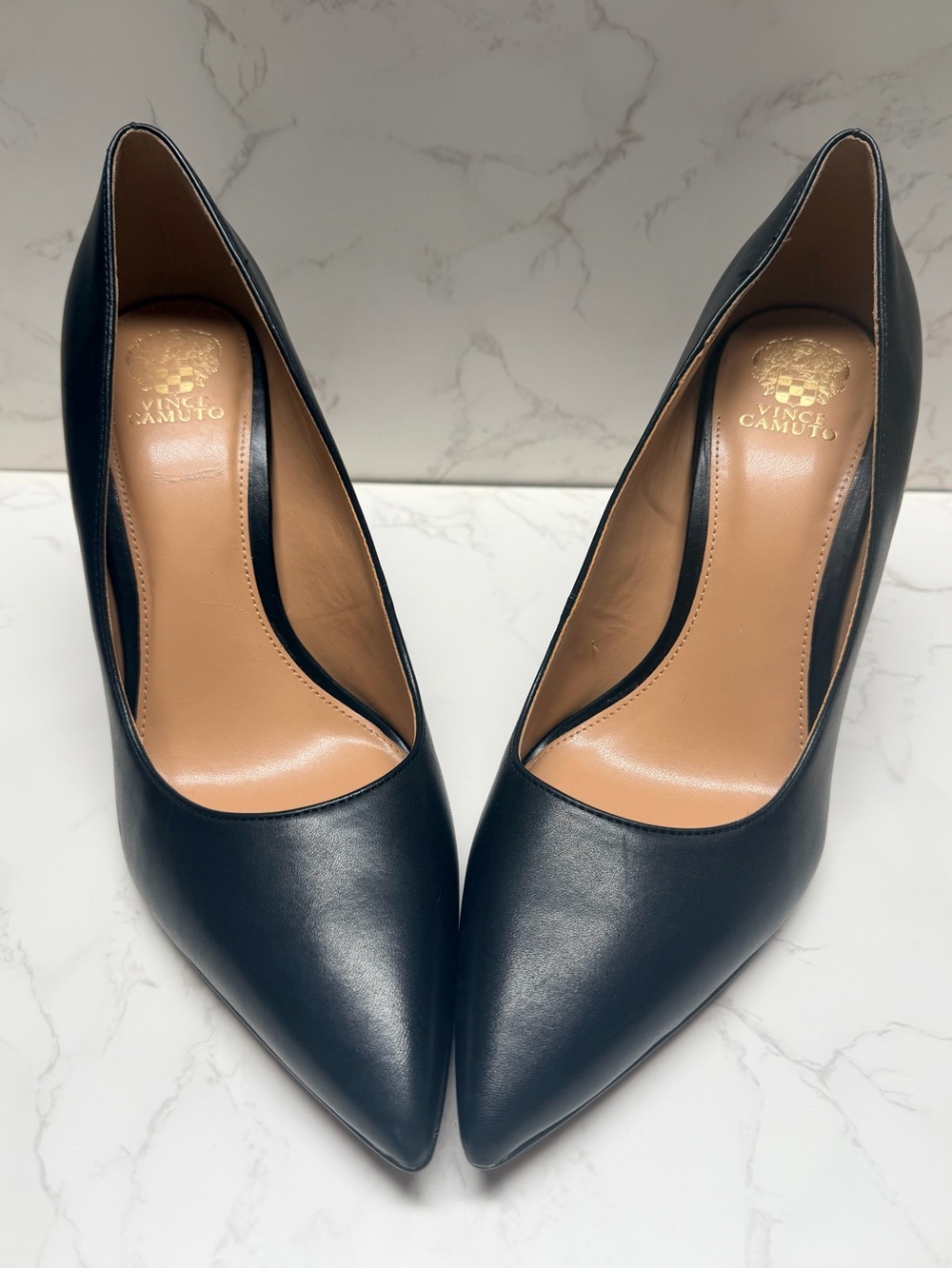VINCE CAMUTO Ableen Black Leather Pointed Toe Block Heel Pumps Size 11M